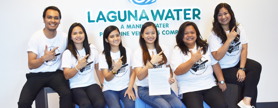 Laguna Water’s Team SAVE (L-R): Communications and Branding Specialist Dustin Ibanez, Used Water Facility Manager Harriette Berdan, Territory Manager Havenlynne Garcia, Used Water Operations Manager Rheena Paola Go, Territory Manager Glenny Ermita, and Used Water Facility Manager Nariyah Marie Ilagan.