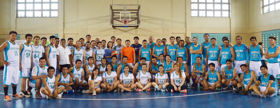 Championing work-life balance. Laguna Water players from different teams pose with the team muses and members of the Leadership Team during the opening ceremony of the 1st Laguna Water Company Basketball Tournament on May 20.